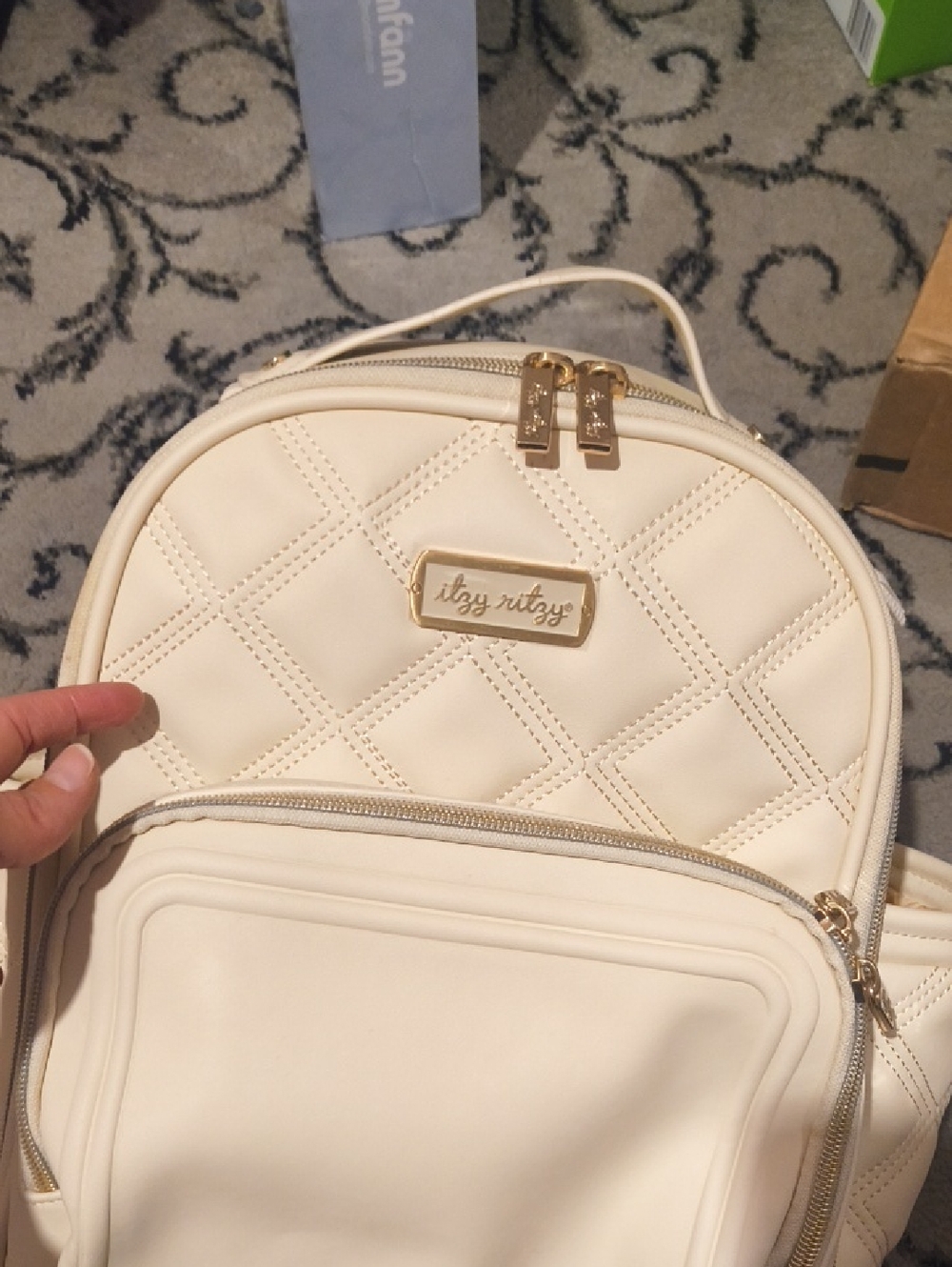 Itzy Ritzy Cream Quilted Mini Backpack with Gold Hardware